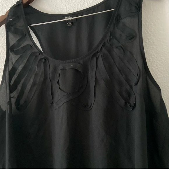 Blouse Stitched Texture Neckline Black Tank Racerback XXL Sleeveless - Picture 3 of 7